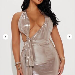 Fashion Nova Metallic Silver Dress